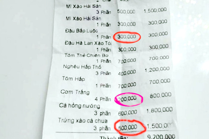Hóa đơn tính tiền với mức giá trên trời. Ảnh: VOV. Hóa đơn tính tiền với mức giá trên trời. Ảnh: VOV.