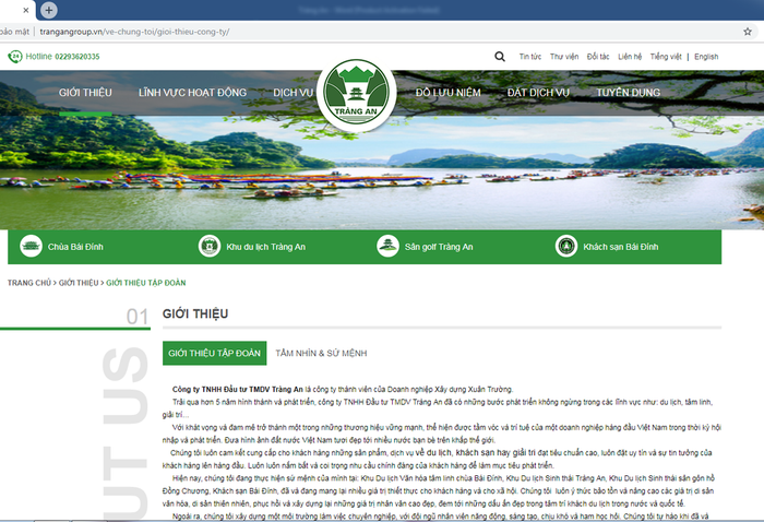 Ảnh chụp trang Web của Công ty trách nhiệm hữu hạn Đầu tư thương mại dịch vụ Tràng An. Ảnh chụp trang Web của Công ty trách nhiệm hữu hạn Đầu tư thương mại dịch vụ Tràng An.