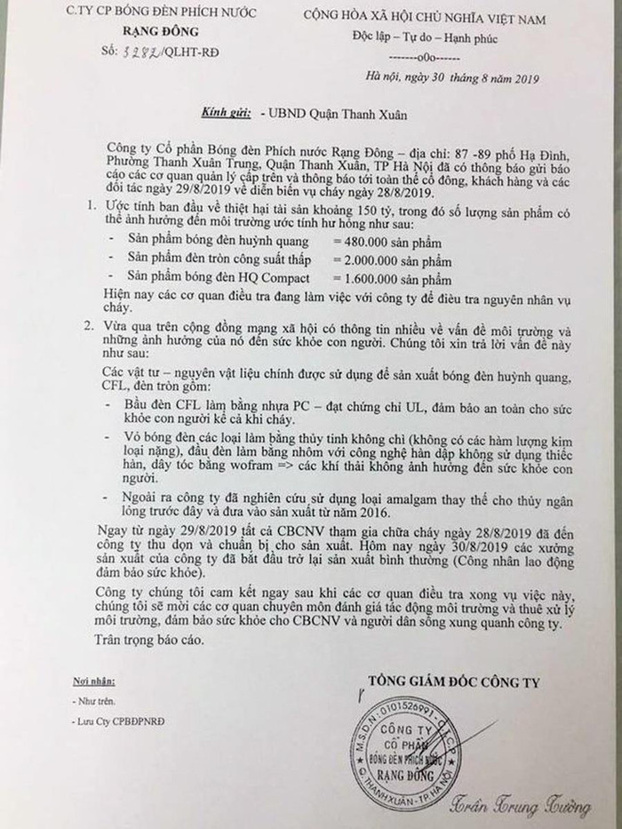 Báo cáo của Công ty Cổ phần bóng đèn phích nước Rạng Đông. Ảnh: HT. Báo cáo của Công ty Cổ phần bóng đèn phích nước Rạng Đông. Ảnh: HT.