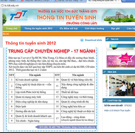 Các trường ĐH thông báo tuyển sinh bậc TCCN công khai trên website