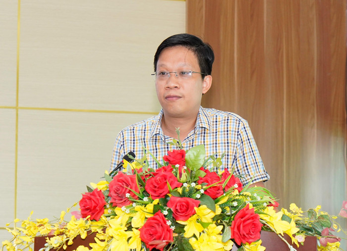 Ông Nguyễn Quang Huy - Phó Giám đốc Sở Thông tin và Truyền thông Hải Phòng phát biểu tại Hội nghị tổng kết và trao giải cuộc thi trực tuyến "Sách và Ước mơ của Em" (Ảnh: Lã Tiến)