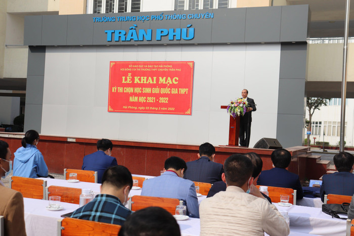 Hội đồng coi thi kỳ thi chọn học sinh giỏi quốc gia năm học 2021 -2022 tại thành phố Hải Phòng tổ chức Lễ khai mạc kỳ thi chọn học sinh giỏi quốc gia. (Ảnh: CTV)