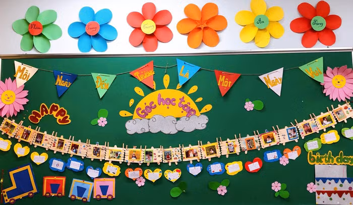 Góc học tập do cô Nhung và các em học sinh trang trí. Ảnh: NVCC.