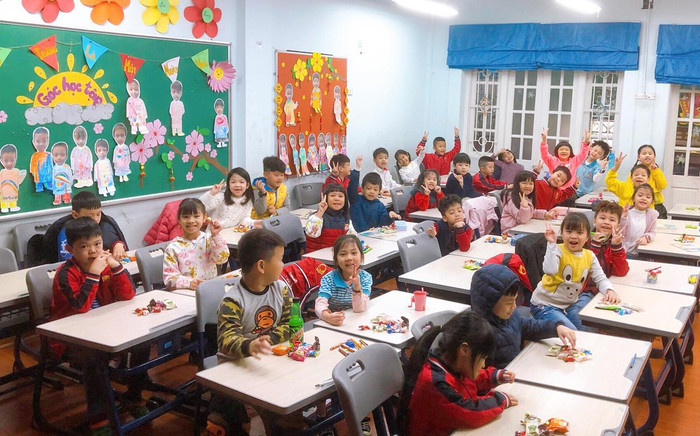 Các em học sinh lớp 1A3,Trường Tiểu học Nguyễn Bỉnh Khiêm. Ảnh: NVCC.