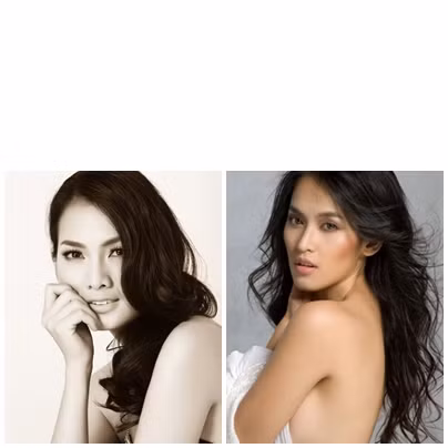 Người mẫu Anh Thư (trái) và Tú Vi (phải) có ánh mắt quyết liệt như nhau. Xem thêm: Để tóc tết, Sao Việt ai "ngoan hiền" hơn ai? (P1)