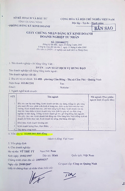 Doanh nghiệp Hưng Đạo có vốn đầu tư 10 tỉ đồng (Ảnh: Lã Tiến) Doanh nghiệp Hưng Đạo có vốn đầu tư 10 tỉ đồng (Ảnh: Lã Tiến)