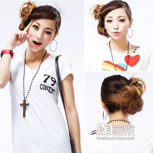 Tạo kiểu với tóc búi tròn gáy siêu ngộ nghĩnh. Nhớ diện áo pull và quần jeans nhé. (Ảnh: huabao) Xem thêm: Những mái tóc vàng óng được khát khao nhất thế giới