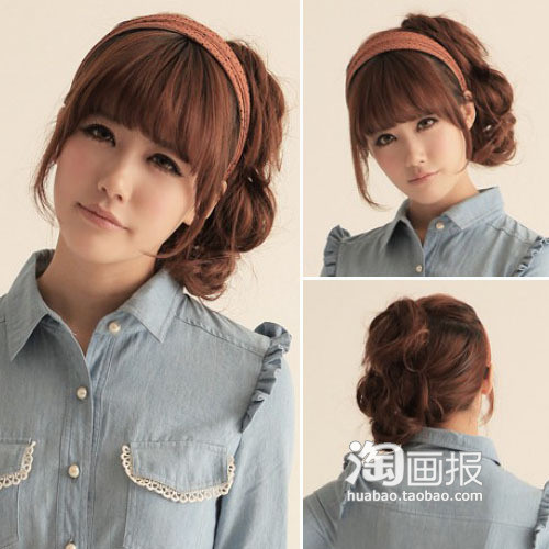 Vẫn là mái tóc xoăn, nhưng nếu buộc cao và điểm xuyết thêm chiếc bờm xinh, bạn có thể trẻ ra tới 5 tuổi. (Ảnh: huabao) Xem thêm: Những mái tóc vàng óng được khát khao nhất thế giới