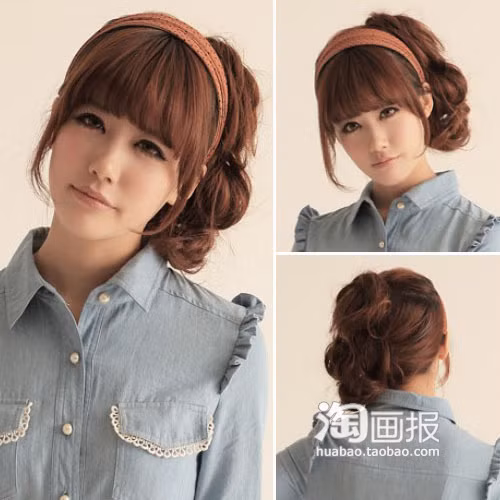 Vẫn là mái tóc xoăn, nhưng nếu buộc cao và điểm xuyết thêm chiếc bờm xinh, bạn có thể trẻ ra tới 5 tuổi. (Ảnh: huabao) Xem thêm: Những mái tóc vàng óng được khát khao nhất thế giới