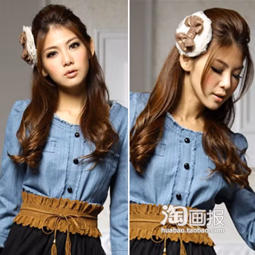 Xinh xinh với tóc xoăn gợn sóng. Điểm nhấn nằm ở nơ cài tóc to bản, tạo ấn tượng đáng yêu nhưng cũng rất cá tính. (Ảnh: huabao) Xem thêm: Những mái tóc vàng óng được khát khao nhất thế giới