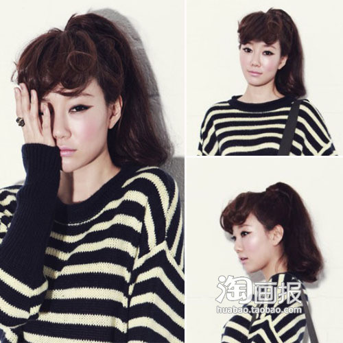 Tóc đuôi ngựa trở nên thật cá tính khi được cách điệu với phần tóc mái và đuôi tóc uốn xoăn. (Ảnh: huabao) Xem thêm: Những mái tóc vàng óng được khát khao nhất thế giới