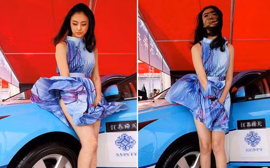 Mỹ nhân Địch Lăng tại một hội chợ triển lãm xe hơi.
