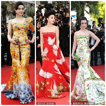 Phạm Băng Băng với Long Bào tại LHP Cannes 63, Tiên Hạc tại Cannes 64 và Sứ Trung Quốc tại Cannes 65. Phạm Băng Băng với Long Bào tại LHP Cannes 63, Tiên Hạc tại Cannes 64 và Sứ Trung Quốc tại Cannes 65.