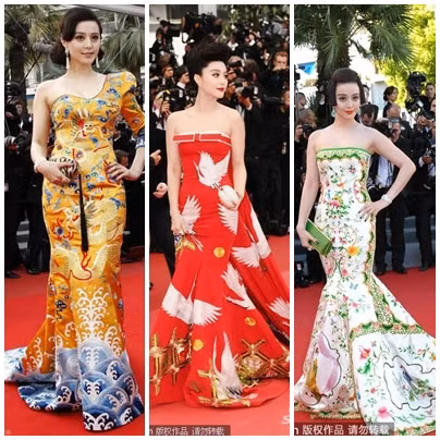 Phạm Băng Băng với Long Bào tại LHP Cannes 63, Tiên Hạc tại Cannes 64 và Sứ Trung Quốc tại Cannes 65. Phạm Băng Băng với Long Bào tại LHP Cannes 63, Tiên Hạc tại Cannes 64 và Sứ Trung Quốc tại Cannes 65.