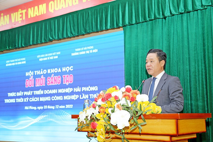 Tiến sĩ Trần Quang Tuấn, Giám đốc Sở Khoa học và Công nghệ Hải Phòng phát biểu tại Hội thảo (Ảnh: CTV)