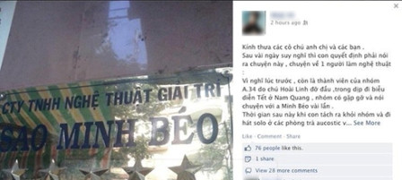 Chia sẻ trên facebook của diễn viên, ca sĩ trẻ N.V