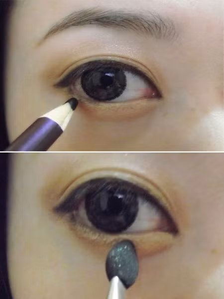 Đối với mí mắt dưới thì bạn chỉ cần kẻ ở phần đuôi mắt, sau đó đánh bóng nhẹ cho phần bọng dưới của mắt. Xem thêm: Trang điểm xinh / Bộ sưu tập váy chào hè 2012.
