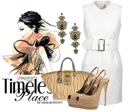 Đơn giản, hiện đại và khỏe khoắn với style váy trắng tinh khôi. Đai lưng to bản làm bừng sáng nét cá tính và sự năng động cho trang phục. Nếu không thích kết hợp với túi xách và giày ánh vàng, bạn có thể lựa phụ kiện màu đen, có chất liệu gia. (Ảnh: S) Xem thêm: Thời trang công sở/ Phong cách thời trang Hồ Ngọc Hà.