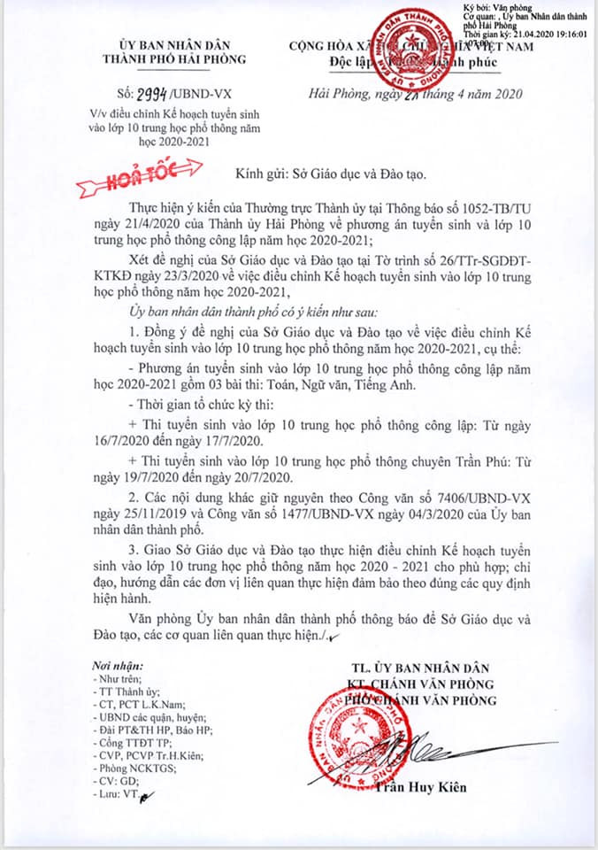 Học sinh Hải Phòng phải thi 3 môn Toán, Văn, tiếng Anh tại kỳ tuyển sinh vào lớp 10 năm học 2020-2021 (Ảnh: LT) Học sinh Hải Phòng phải thi 3 môn Toán, Văn, tiếng Anh tại kỳ tuyển sinh vào lớp 10 năm học 2020-2021 (Ảnh: LT)