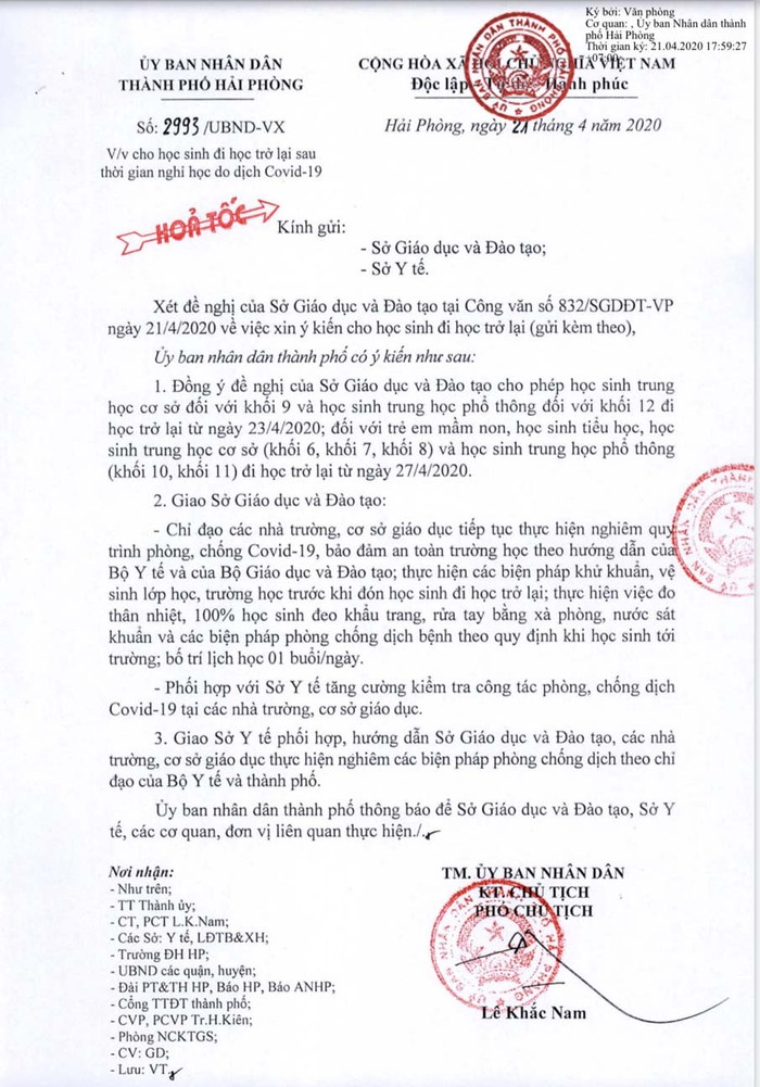 Từ ngày 233/4, học sinh lớp 9 và lớp 12 tại Hải Phòng đi học trở lại (Ảnh: LT) Từ ngày 233/4, học sinh lớp 9 và lớp 12 tại Hải Phòng đi học trở lại (Ảnh: LT)