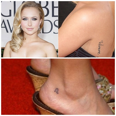 Nữ diễn viên Hayden Panettiere sở hữu hình xăm tí hon là biểu tượng cung sư tử (Leo) ở mắt cá chân trái. Ngoài ra cô còn có hình xăm dòng chữ tiếng Italia “Vivere Memento” với nghĩa là “Sống cho hiện tại”. Nữ diễn viên Hayden Panettiere sở hữu hình xăm tí hon là biểu tượng cung sư tử (Leo) ở mắt cá chân trái. Ngoài ra cô còn có hình xăm dòng chữ tiếng Italia “Vivere Memento” với nghĩa là “Sống cho hiện tại”.