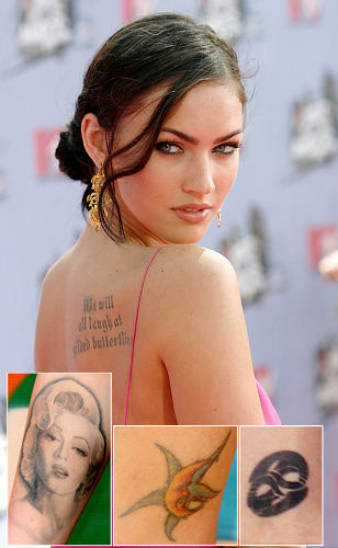 Người đẹp Megan Fox từng có hình xăm cô đào Marilyn Monroe ở cánh tay phải nhưng gần đây cô nàng đã cho xóa với giải thích là Monroe từng mắc chứng bệnh trầm cảm cũng như cuộc đời phong trần đầy sóng gió. “Đó là một nhân vật tiêu cực, có cuộc sống riêng tư hỗn loạn và còn bị trầm cảm. Tôi không muốn những điều như vậy xảy ra trong cuộc đời mình”.