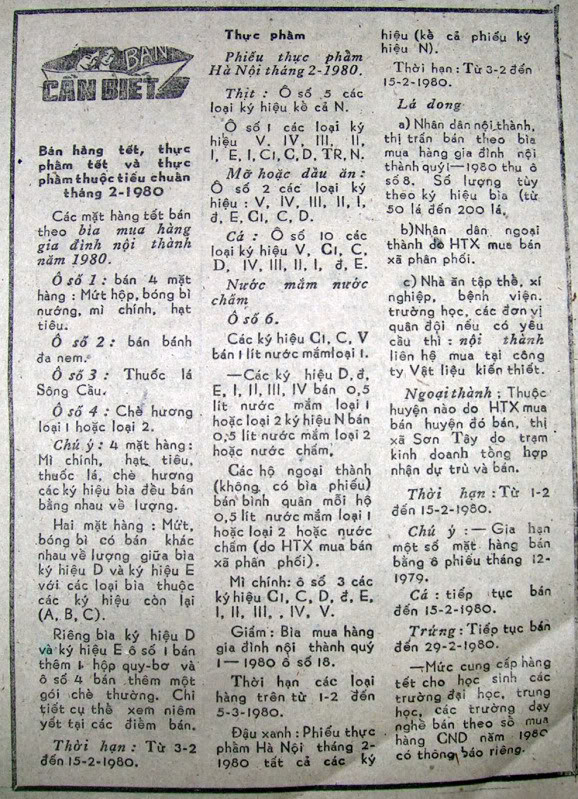 Một bài báo về chỉ dẫn mua hàng tết bằng tem phiếu.