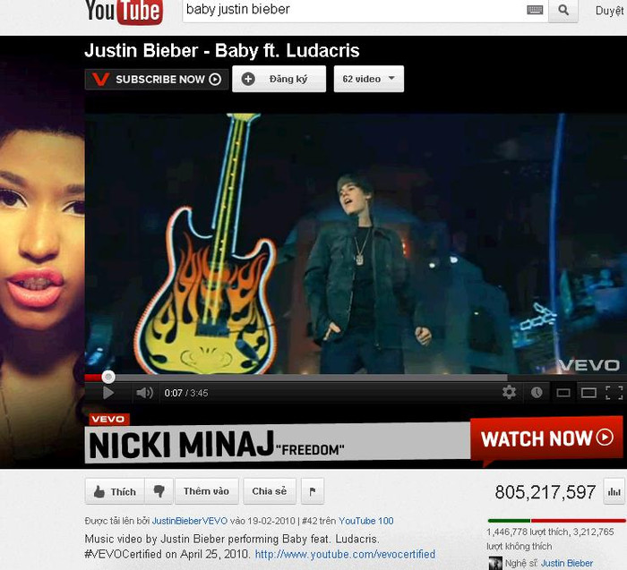 "Baby" của Justin Bieber bị "Gangnam Style" của Psy đè bẹp chỉ sau 4 tháng. "Baby" của Justin Bieber bị "Gangnam Style" của Psy đè bẹp chỉ sau 4 tháng.