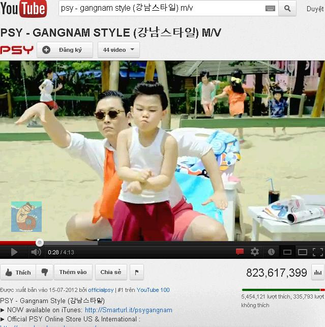 Con số hơn 800 triệu lượt người xem ca khúc "Gangnam Style" của Psy trên Youtube tính đến ngày 26/11. Con số hơn 800 triệu lượt người xem ca khúc "Gangnam Style" của Psy trên Youtube tính đến ngày 26/11.