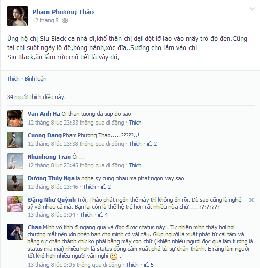 Nhiều bạn bè trên facebook tỏ ra bất ngờ về Phương Thảo và "ném đá" lại cô Nhiều bạn bè trên facebook tỏ ra bất ngờ về Phương Thảo và "ném đá" lại cô
