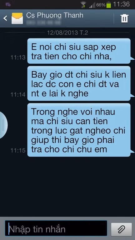 Tin nhắn của chủ nợ Siu Black gửi cho Phương Thanh bị nghi là giả mạo Tin nhắn của chủ nợ Siu Black gửi cho Phương Thanh bị nghi là giả mạo