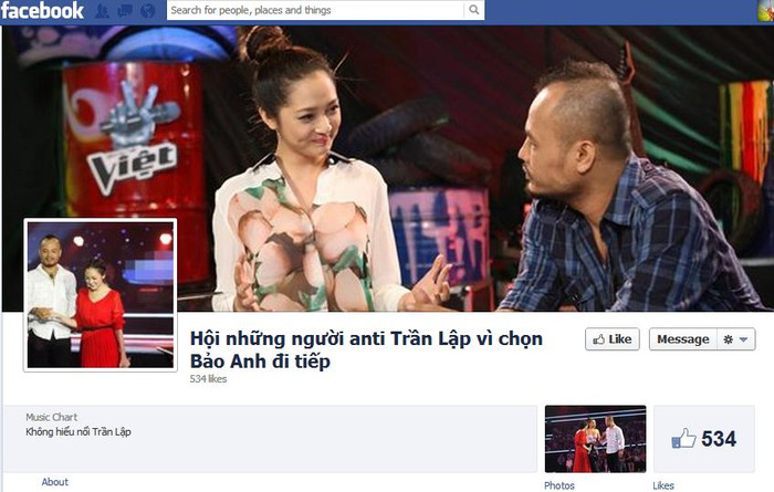 Có nhiều fanpage gộp chung cả Bảo Anh và Trần Lập làm đối tượng bị phản đối.