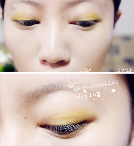 Nếu thường ngày bạn vẫn quen dùng màu khói, hãy thay đổi bằng cách chọn màu nhũ vàng như nắng thu.