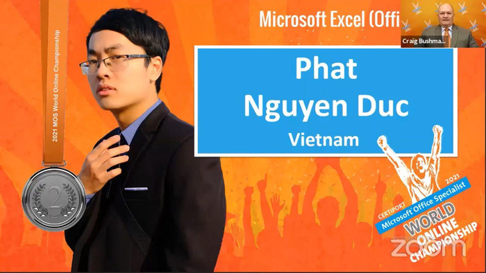 Em Nguyễn Đức Phát xuất sắc giành Huy chương Bạc trong Vòng chung kết thế giới cuộc thi MOS World Championship 2021 (Ảnh: Nhà trường cung cấp) Em Nguyễn Đức Phát xuất sắc giành Huy chương Bạc trong Vòng chung kết thế giới cuộc thi MOS World Championship 2021 (Ảnh: Nhà trường cung cấp)