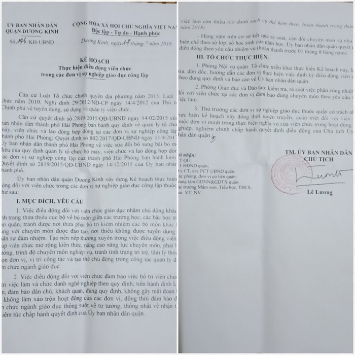 Kế hoạch điều động giáo viên tiếng Anh bậc Trung học cơ sở sang Tiểu học của quận Dương Kinh (Hải Phòng). (Ảnh: Lã Tiến) Kế hoạch điều động giáo viên tiếng Anh bậc Trung học cơ sở sang Tiểu học của quận Dương Kinh (Hải Phòng). (Ảnh: Lã Tiến)