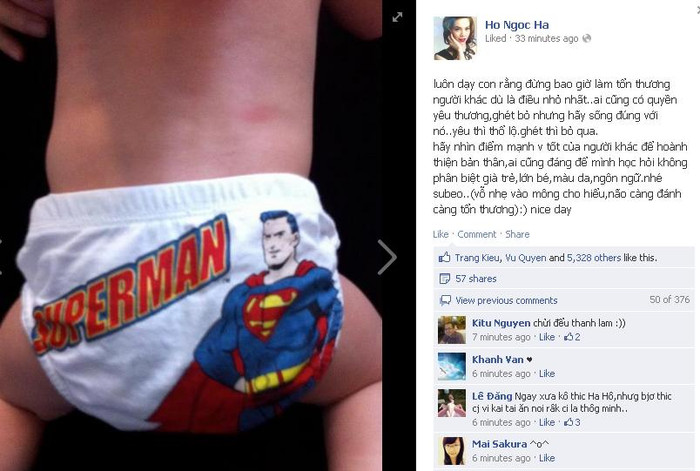 Hình chụp từ màn hình facebook Hồ Ngọc Hà. Hình chụp từ màn hình facebook Hồ Ngọc Hà.