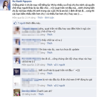 Status Vũ Hạnh Nguyên 'cạnh khóe' đàn chị Mỹ Linh cách đây 3 năm Status Vũ Hạnh Nguyên 'cạnh khóe' đàn chị Mỹ Linh cách đây 3 năm