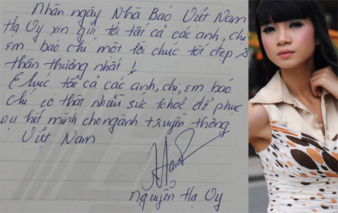 Siêu mẫu Hạ Vy: 'Nhân ngày nhà báo Việt Nam, Hạ Vy xin gửi tới tất cả các anh, chị em báo chí một lời chúc tốt đẹp và thân thương nhất!. Chúc tất cả các anh, chị, em báo chí có thật nhiều sức khỏe để phục vụ hết mình cho ngành truyền thông Việt Nam'. Siêu mẫu Hạ Vy: 'Nhân ngày nhà báo Việt Nam, Hạ Vy xin gửi tới tất cả các anh, chị em báo chí một lời chúc tốt đẹp và thân thương nhất!. Chúc tất cả các anh, chị, em báo chí có thật nhiều sức khỏe để phục vụ hết mình cho ngành truyền thông Việt Nam'.