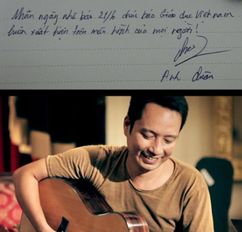 Nhạc sĩ Anh Quân: 'Nhân ngày nhà báo 21/6 chúc báo Giáo dục Việt Nam luôn xuất hiện trên màn hình của mọi người'. Nhạc sĩ Anh Quân: 'Nhân ngày nhà báo 21/6 chúc báo Giáo dục Việt Nam luôn xuất hiện trên màn hình của mọi người'.