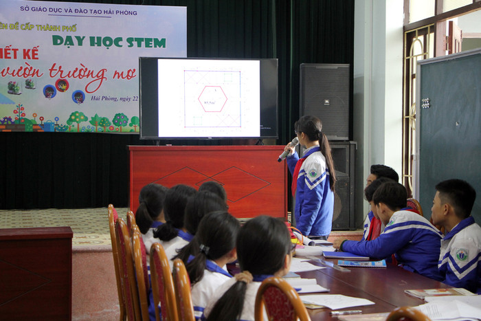 Học sinh trình bày ý tưởng thiết kế sản phẩm vườn trường mơ ước (Ảnh: Lã Tiến) Học sinh trình bày ý tưởng thiết kế sản phẩm vườn trường mơ ước (Ảnh: Lã Tiến)