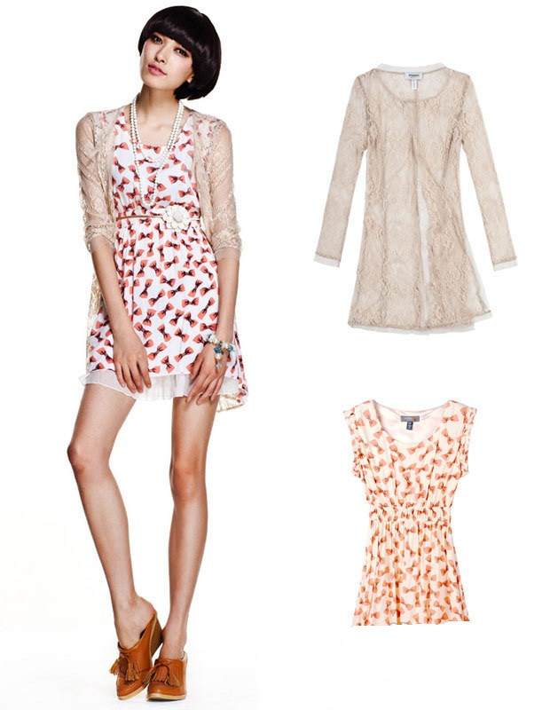 Bộ 6: Thanh lịch, nữ tính với voan. Nếu trời lạnh, bạn chỉ việc thay đổi áo khoác mỏng manh bằng áo khoác len dệt dáng dài.