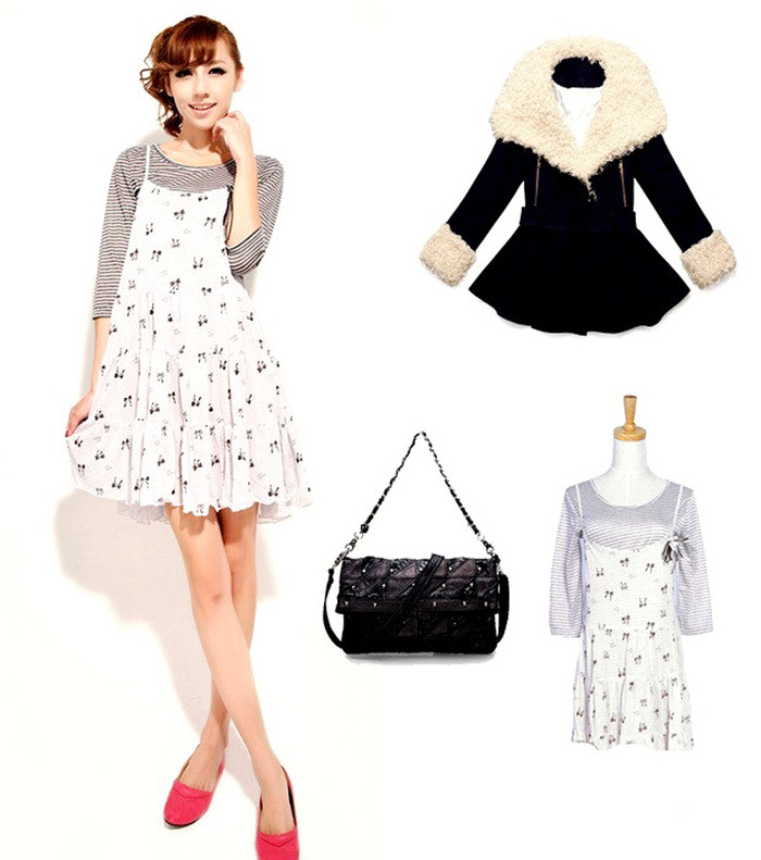 Bộ 5: Nền nã, xinh xắn với váy dây hoa bồng bềnh. Thường mẫu váy này hợp với bạn gái có vóc dáng mảnh mai, có thể mặc ở nhà trong thời tiết ấm, còn nếu có việc phải đi ra ngoài, chỉ cần thêm áo khoác lông chiết eo là ổn.