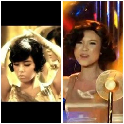 Wonder Girls (trái) và "phiên bản F2" Khởi My.