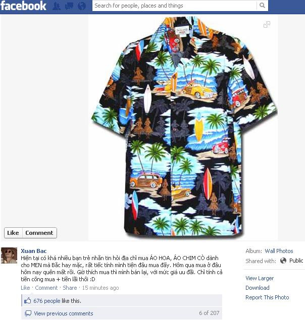 Xuân Bắc rao bán áo chim cò với giá ưu đãi trên facebook riêng. >>Bộ ảnh hot Xuân Bắc khoe tài "tán gái"