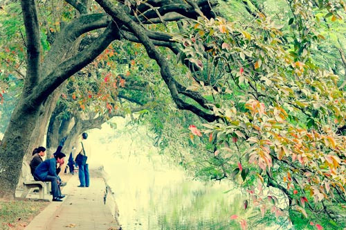 Hồ Gươm yên ả lặng lẽ trong những sáng mùa đông.