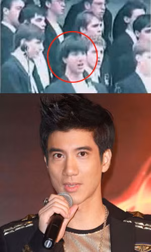 Nam ca sĩ Vương Lực Hoành lọt thỏm trong một dàn đồng ca.