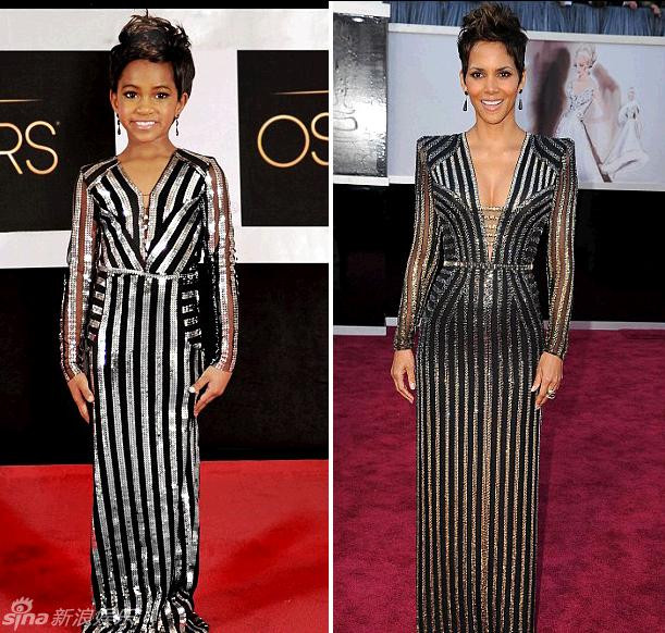 Nữ diễn viên da màu Halle Berry. Để có được trang phục Versace của Halley, Tricia Messeroux đã phải nhờ đến NTK Andrea Pitter căn chỉnh lại trang phục sao cho phù hợp với cơ thể của người mẫu nhí từ đầu đến chân. Nữ diễn viên da màu Halle Berry. Để có được trang phục Versace của Halley, Tricia Messeroux đã phải nhờ đến NTK Andrea Pitter căn chỉnh lại trang phục sao cho phù hợp với cơ thể của người mẫu nhí từ đầu đến chân.