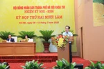 Giám đốc Sở Giáo dục và Đào tạo Hà Nội Trần Thế Cương trình bày Tờ trình về việc đề nghị ban hành nghị quyết. Ảnh: hanoimoi.vn.