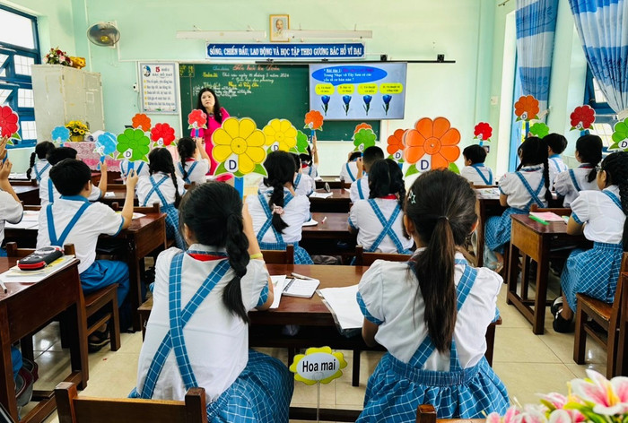 Học sinh Trường Tiểu học Quang Trung (tỉnh Bình Định) tham gia tiết học thực nghiệm chủ đề “Nhạc võ Tây Sơn”. Ảnh: website Sở Giáo dục và Đào tạo tỉnh Bình Định image-20240319112842-4.png