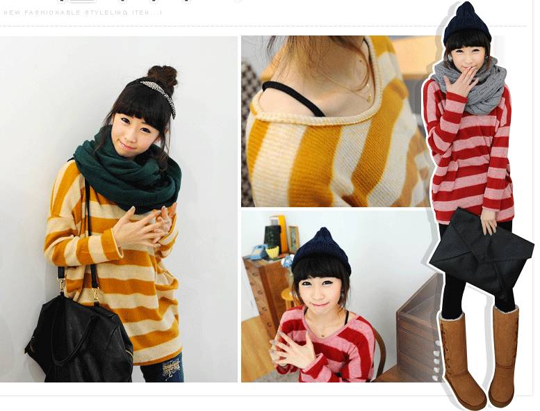 Thêm một gợi ý thú vị cho bạn gái với áo kẻ ngang sắc màu chất liệu len, đi bốt lông cao cổ và quàng khăn tông màu tối. Thêm một gợi ý thú vị cho bạn gái với áo kẻ ngang sắc màu chất liệu len, đi bốt lông cao cổ và quàng khăn tông màu tối.